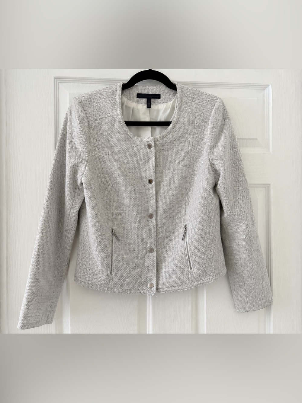NWT White House Black Market Snap Front Textured Jacket Ecru Sz 10 Career Blazer